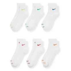 Nike Everyday Plus Cushioned Unisex Adult Breathable Multi-Pack 6 Pair Quarter Ankle Socks