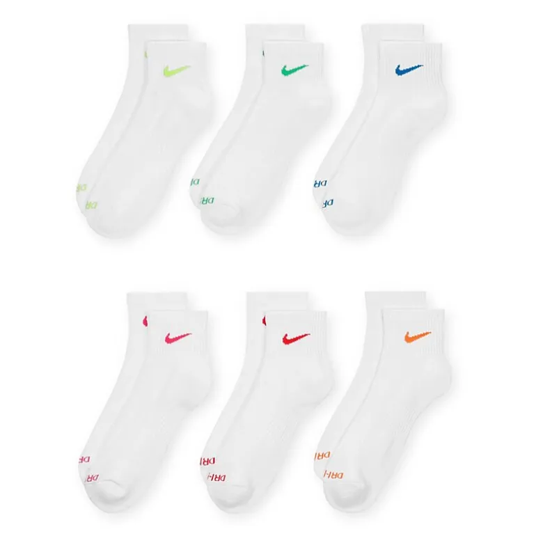 Nike Everyday Plus Cushioned Unisex Adult Breathable Multi-Pack 6 Pair Quarter Ankle Socks