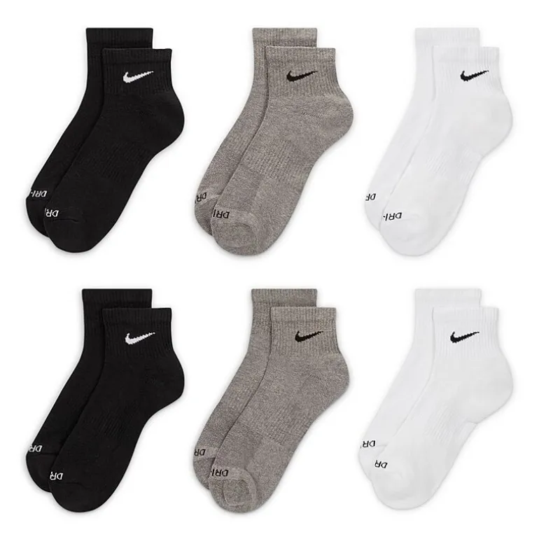 Nike Everyday Plus Cushioned Unisex Adult Breathable Multi-Pack 6 Pair Quarter Ankle Socks