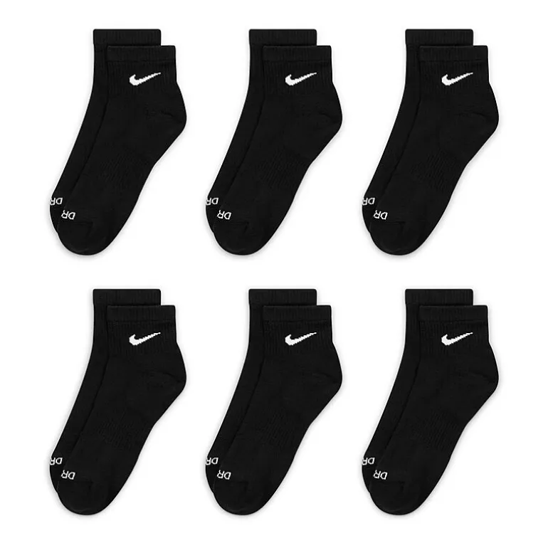 Nike Everyday Plus Cushioned Unisex Adult Breathable Multi-Pack 6 Pair Quarter Ankle Socks