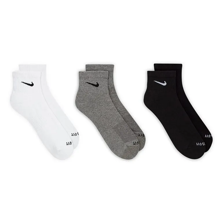 Nike Everyday Plus Cushioned Unisex Adult Breathable Multi-Pack 3 Pair Quarter Ankle Socks