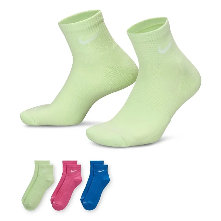 Nike Everyday Plus Cushioned Unisex Adult Breathable Multi-Pack 3 Pair Quarter Ankle Socks