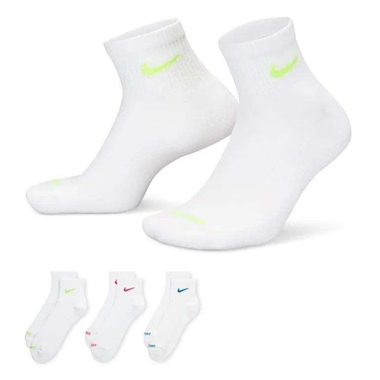 Nike Everyday Plus Cushioned Unisex Adult Breathable Multi-Pack 3 Pair Quarter Ankle Socks