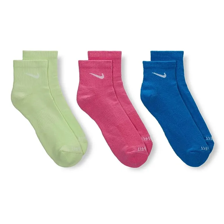 Nike Everyday Plus Cushioned Unisex Adult Breathable Multi-Pack 3 Pair Quarter Ankle Socks