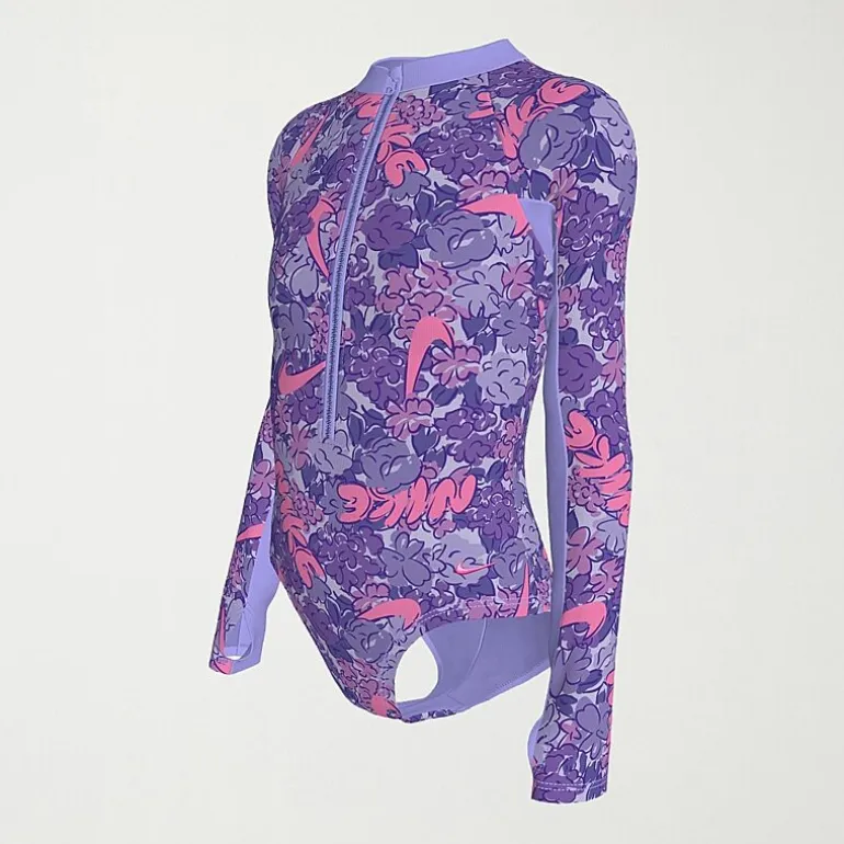 Nike Little & Big Kid Girls Floral Long Sleeve One Piece Swimsuit