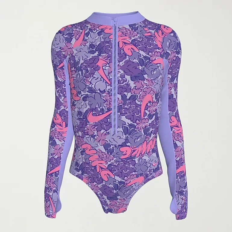 Nike Little & Big Kid Girls Floral Long Sleeve One Piece Swimsuit