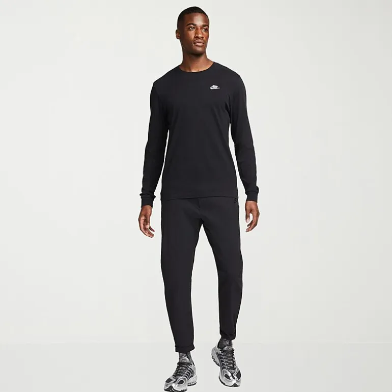 Nike Sportswear Club Mens Crew Neck Long Sleeve Quick Dry Embroidered Active T-Shirt