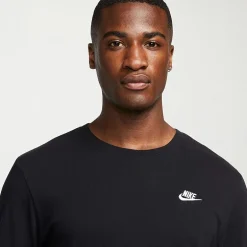 Nike Sportswear Club Mens Crew Neck Long Sleeve Quick Dry Embroidered Active T-Shirt