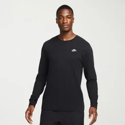 Nike Sportswear Club Mens Crew Neck Long Sleeve Quick Dry Embroidered Active T-Shirt