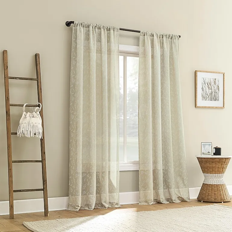 No 918 Briarwood Delicate Leaf Textured Rod Pocket Light-Filtering Single Curtain Panel