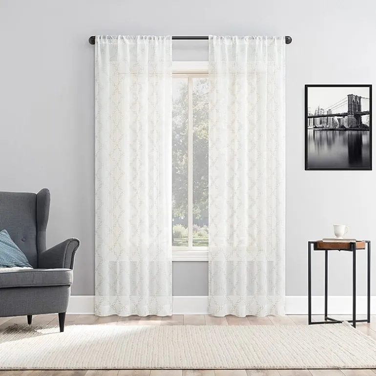 No 918 Harmon Embroidered Grommet Top Light-Filtering Set of 4 Curtain Panel