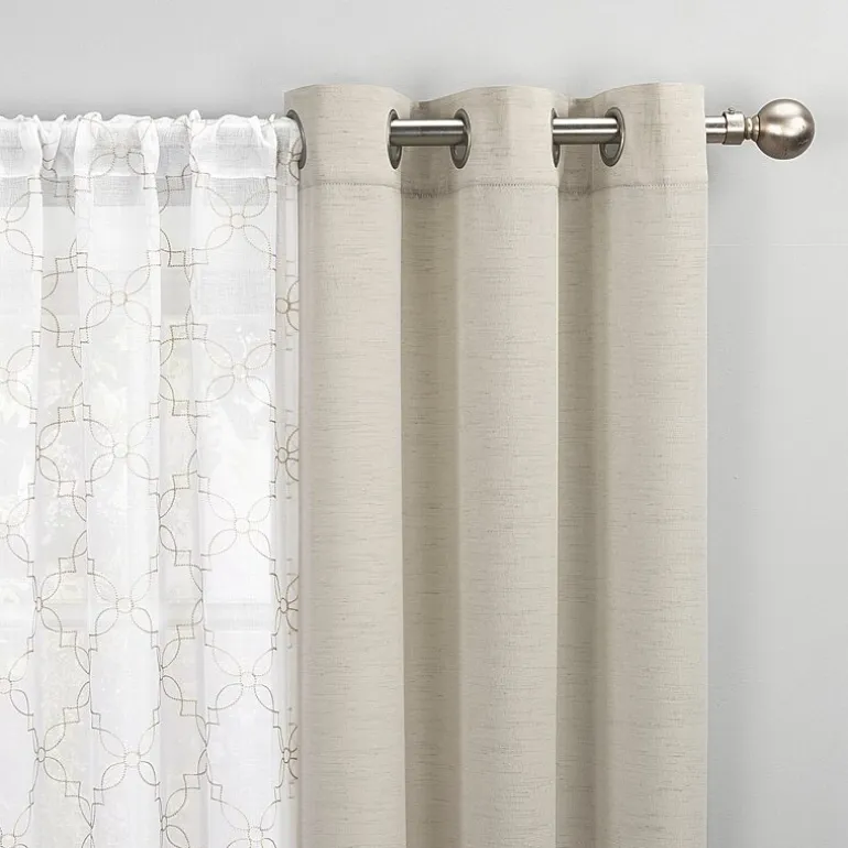 No 918 Harmon Embroidered Grommet Top Light-Filtering Set of 4 Curtain Panel