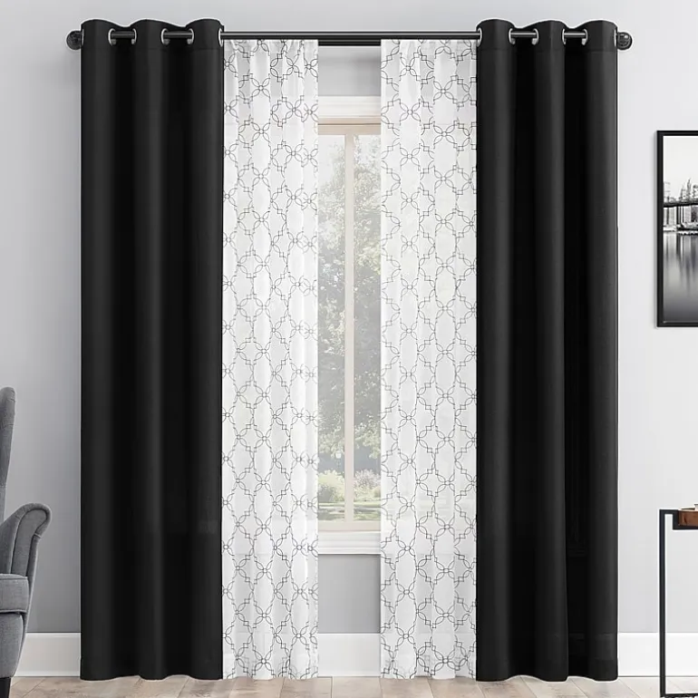 No 918 Harmon Embroidered Grommet Top Light-Filtering Set of 4 Curtain Panel