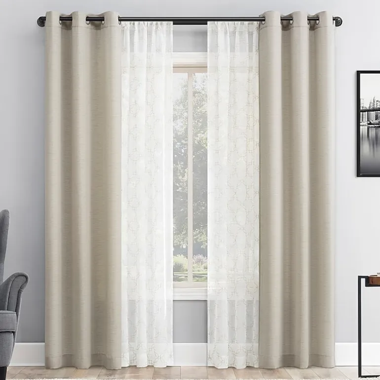 No 918 Harmon Embroidered Grommet Top Light-Filtering Set of 4 Curtain Panel