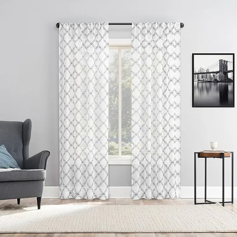 No 918 Harmon Embroidered Grommet Top Light-Filtering Set of 4 Curtain Panel