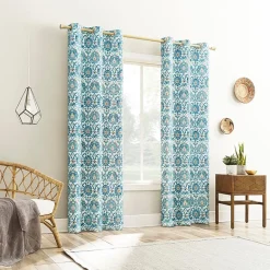 No 918 Hastings Watercolor Medallion Grommet Top Light-Filtering Single Curtain Panel