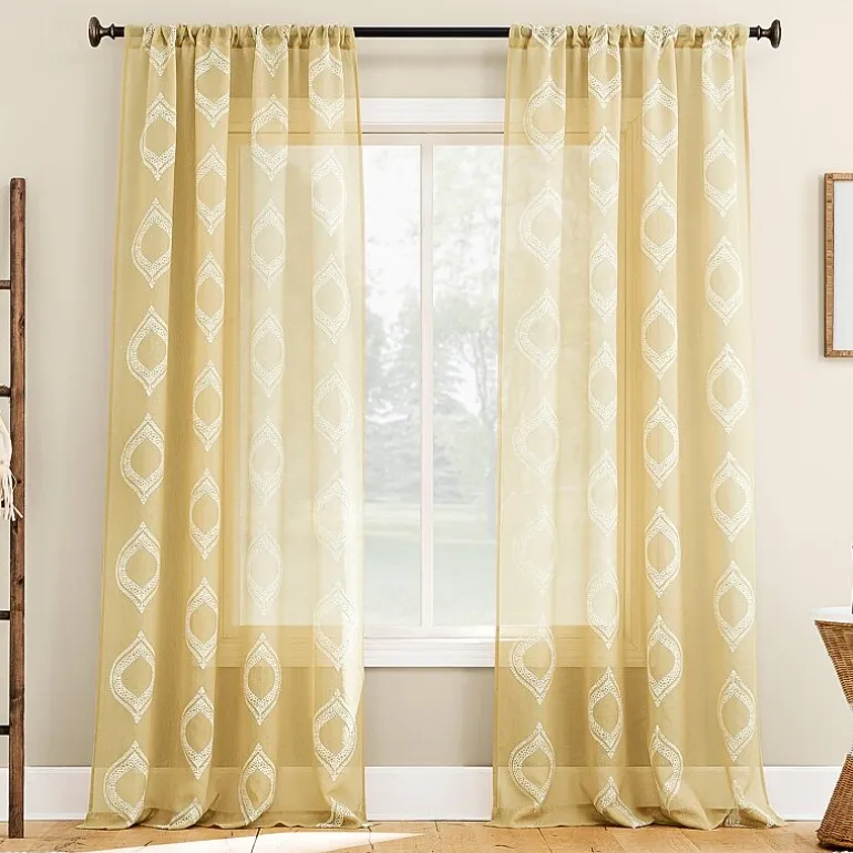 No 918 Ravenna Medallion Rod Pocket Embroidered Light-Filtering Single Curtain Panel