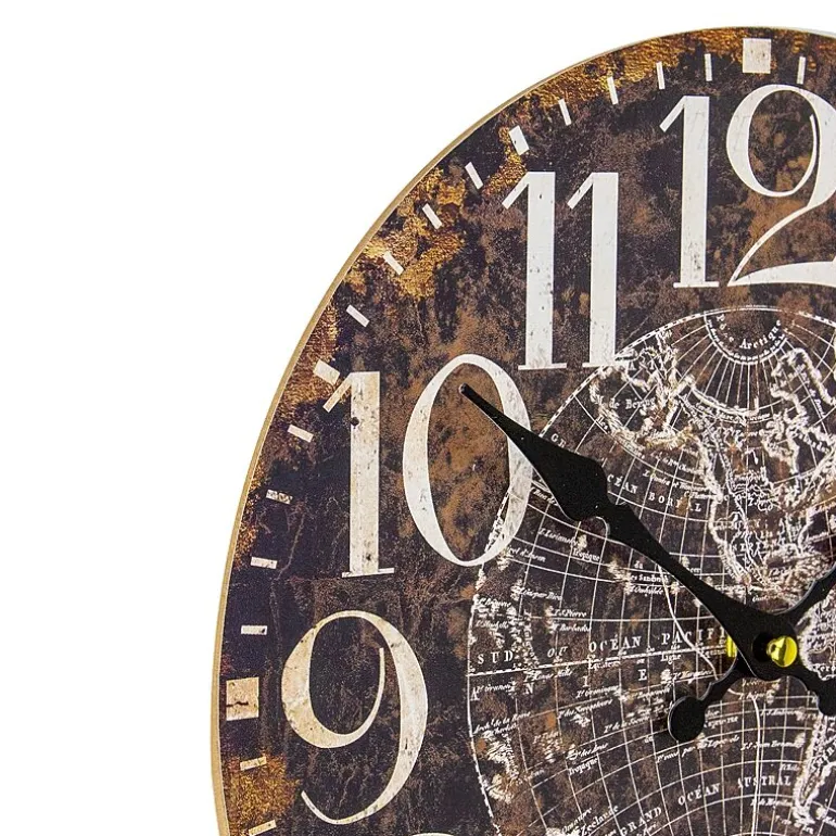 Northlight 12" Battery Operated Brown World Globe Wall Clock