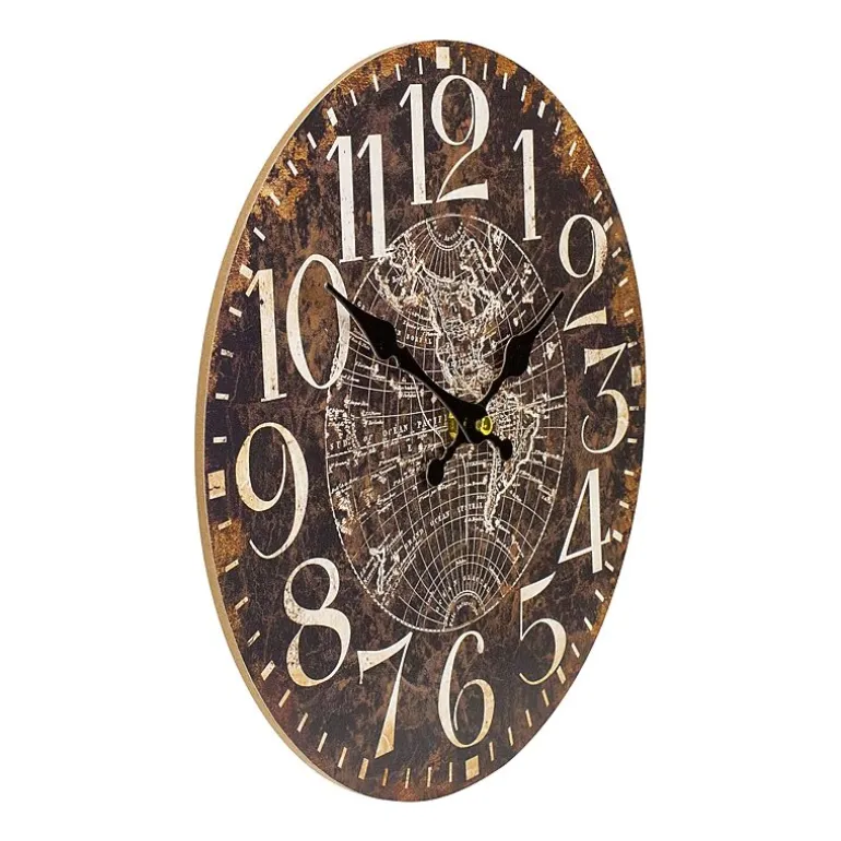 Northlight 12" Battery Operated Brown World Globe Wall Clock