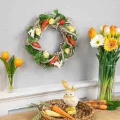Northlight 12" Bunnies And Carrots Artificial Twig Wreath