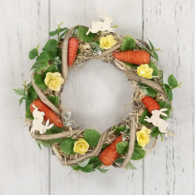 Northlight 12" Bunnies And Carrots Artificial Twig Wreath