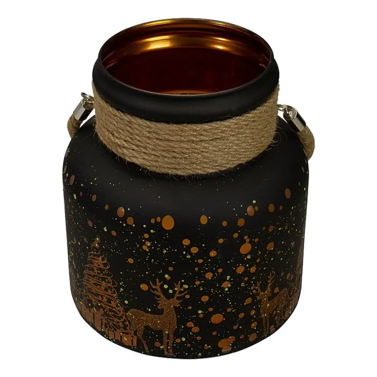 Northlight 8" Deer And Pine Trees Flameless Glass Candle Holder