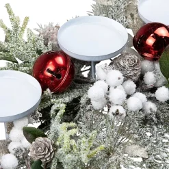 Northlight 28" Frosted Winter Greenery And Jingle Bells Pillar Candle Holder