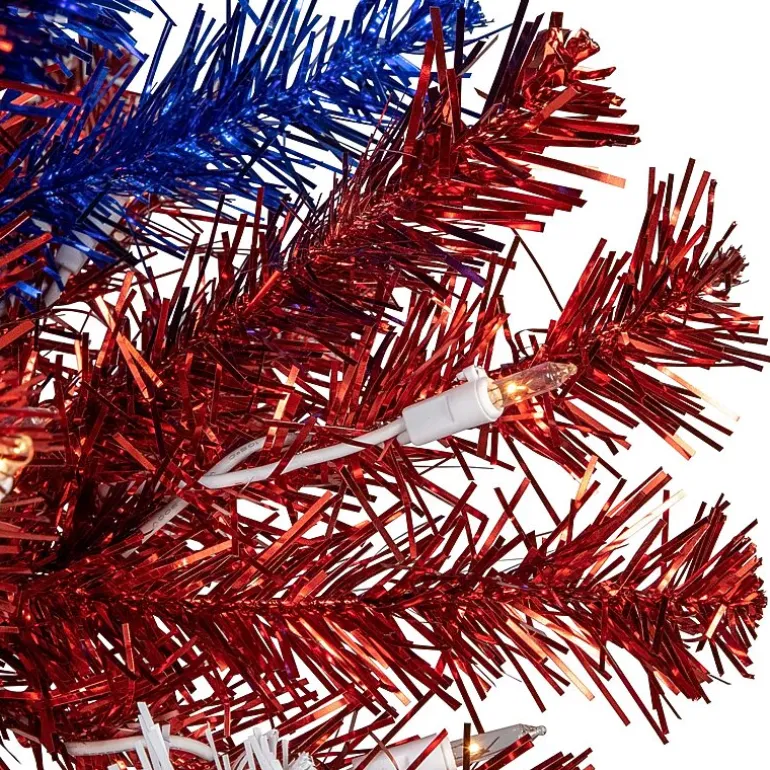 Northlight 6ft Pre-Lit Tinsel - Clear Lights 6 Foot Pre-Lit Christmas Tree