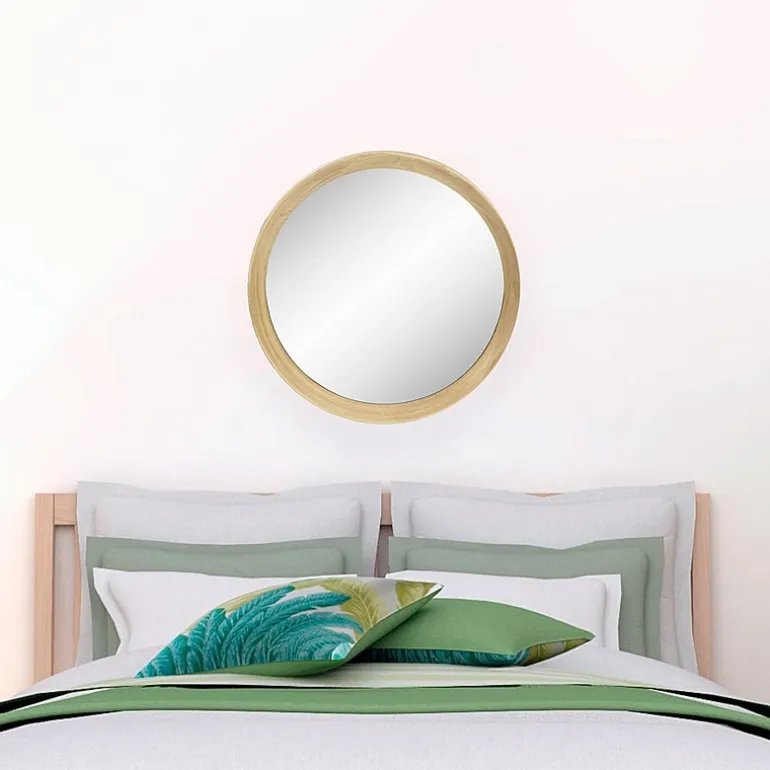 Northlight 13" Gold With Woodgrain Finish Round Wall Mirror