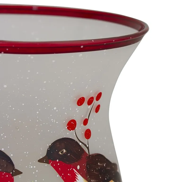 Northlight 8" Hand Painted Finches And Pine Glass Candle Holder