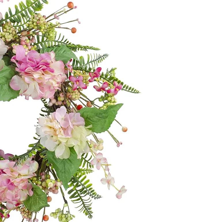Northlight 20in Hydrangea Berry And Fern Pink Wreath