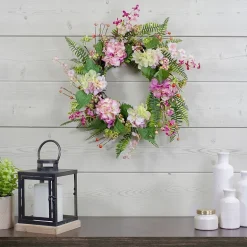 Northlight 20in Hydrangea Berry And Fern Pink Wreath