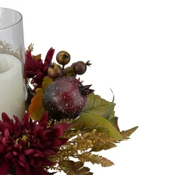 Northlight 22in Mums With Pomegranate Fall Centerpiece Candle Holder