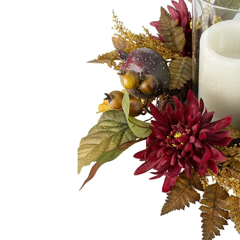 Northlight 22in Mums With Pomegranate Fall Centerpiece Candle Holder