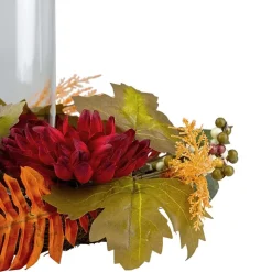 Northlight 22in Mums With Pomegranate Fall Centerpiece Candle Holder