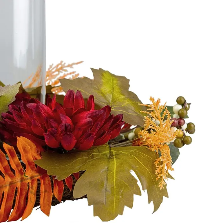 Northlight 22in Mums With Pomegranate Fall Centerpiece Candle Holder