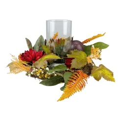 Northlight 22in Mums With Pomegranate Fall Centerpiece Candle Holder