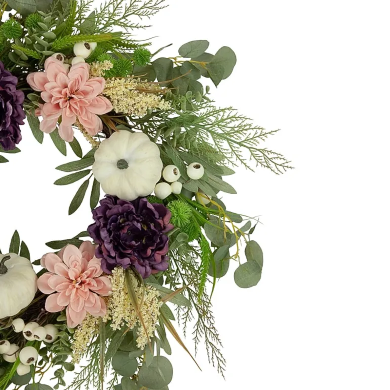 Northlight 24in Peony And Pumpkin Artificial Fall Wreath