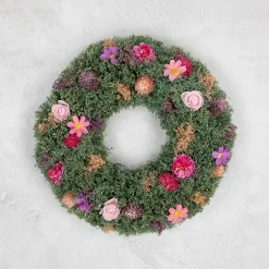 Northlight 13in Pink Rose And Thistle Mixed Floral Wreath