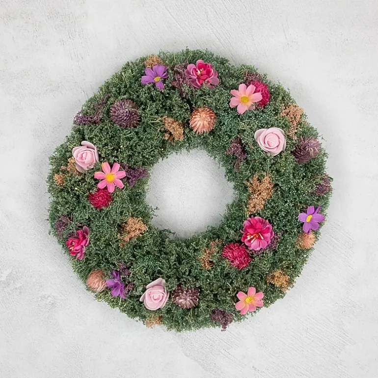 Northlight 13in Pink Rose And Thistle Mixed Floral Wreath