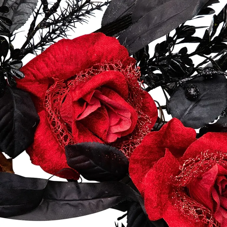 Northlight 22in Red And Gold Roses Black Foliage Wreath