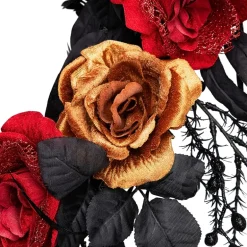 Northlight 22in Red And Gold Roses Black Foliage Wreath
