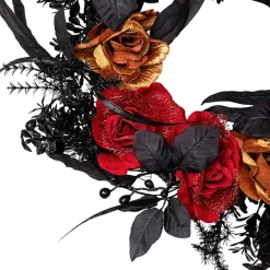 Northlight 22in Red And Gold Roses Black Foliage Wreath