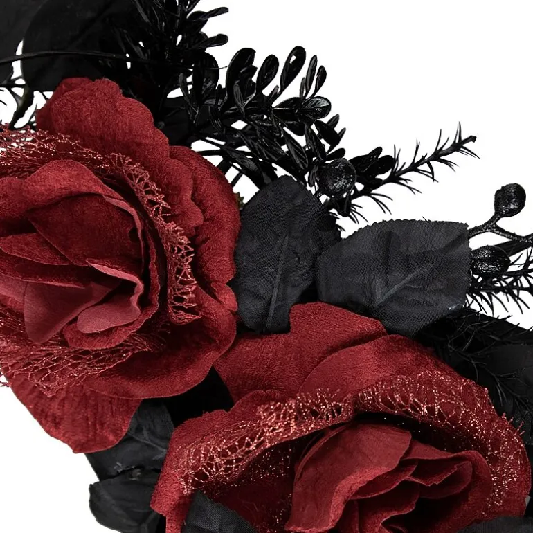 Northlight 22in Red And Gold Roses Black Foliage Wreath