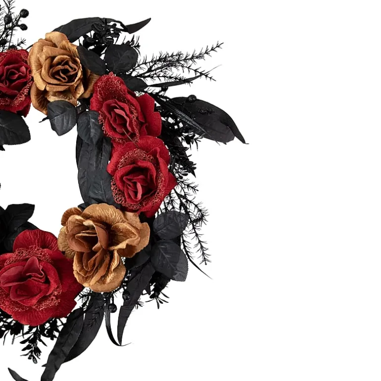 Northlight 22in Red And Gold Roses Black Foliage Wreath