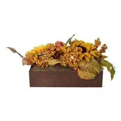Northlight 10in Yellow And Brown Sunflowers Leaves Fall Harvest Floral Arrangement
