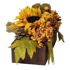 Northlight 10in Yellow And Brown Sunflowers Leaves Fall Harvest Floral Arrangement