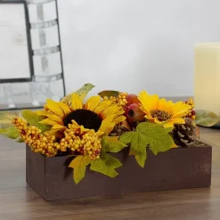 Northlight 10in Yellow And Brown Sunflowers Leaves Fall Harvest Floral Arrangement