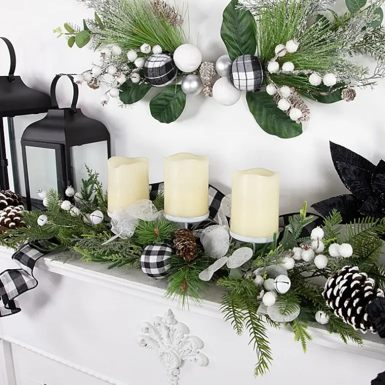 Northlight 29" Mixed Foliage And Jingle Bell Pillar Candle Holder