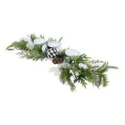 Northlight 29" Mixed Foliage And Jingle Bell Pillar Candle Holder